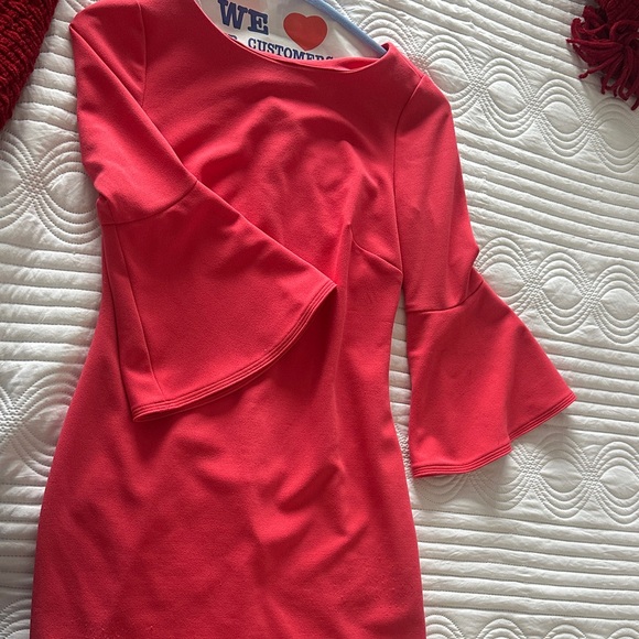 Calvin Klein Vibrant Coral Midi Sleeve Dress - Picture 5 of 9